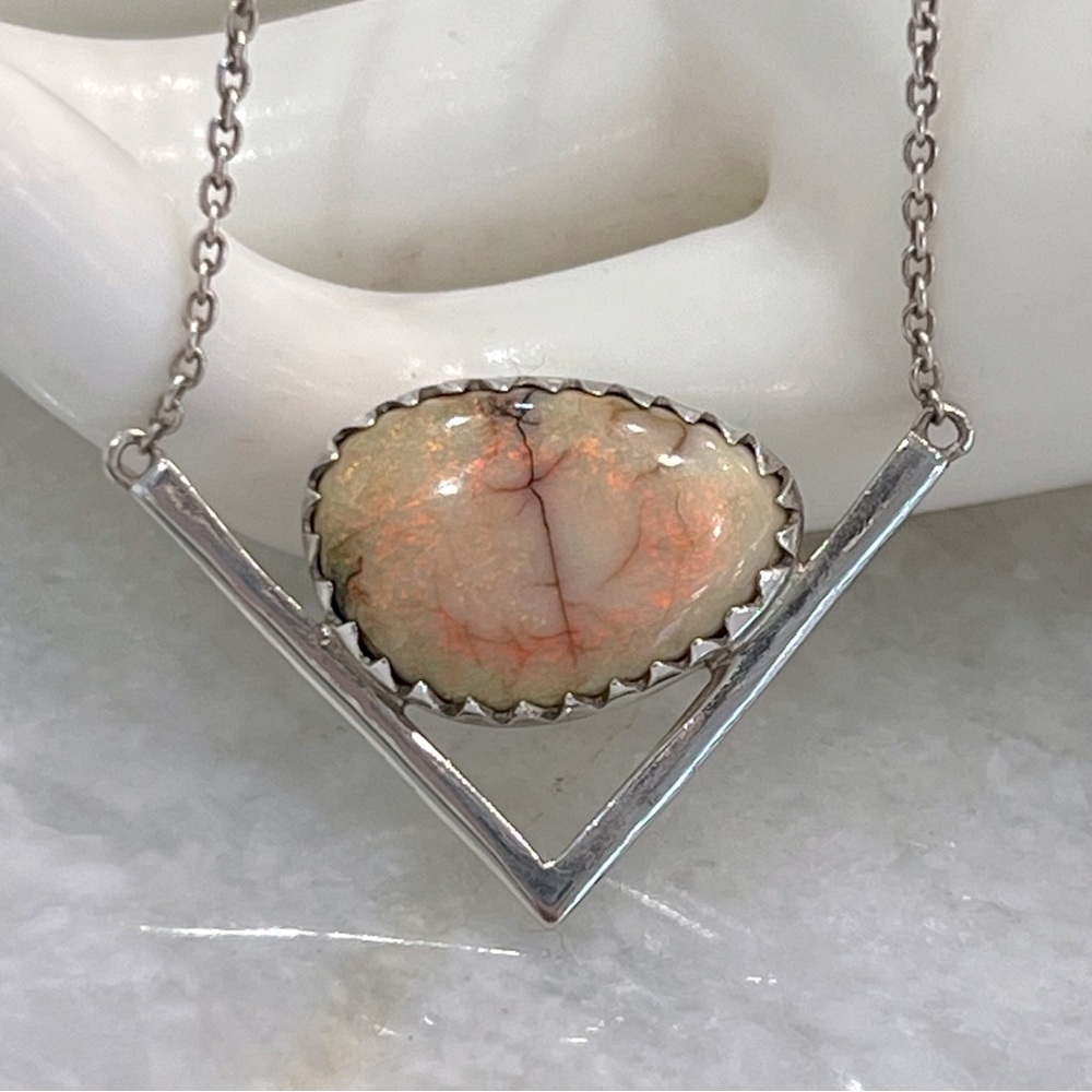 Sterling Silver Opal Abstract Statement Necklace